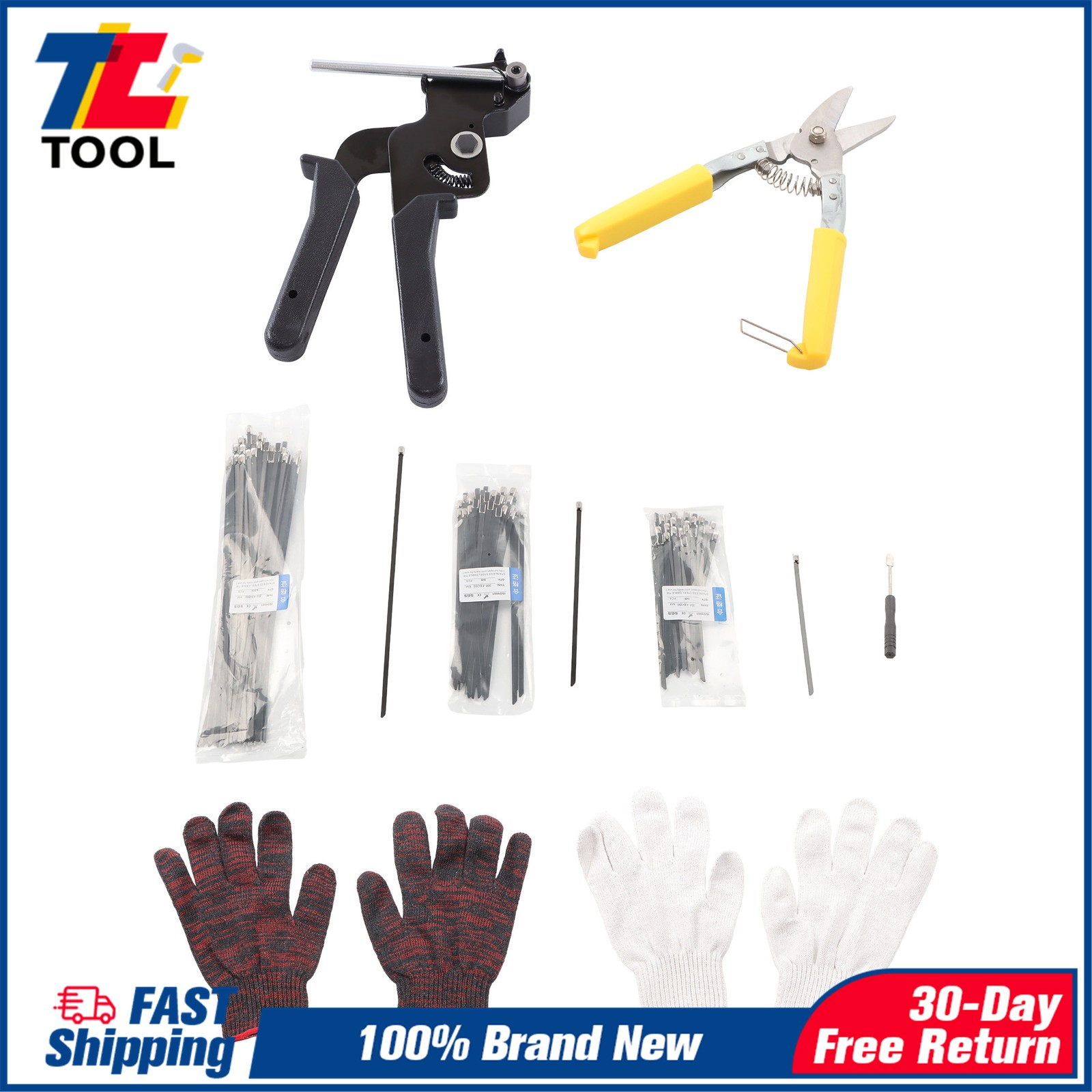Stainless Steel Cable Tie Gun Set+300PC Metal Zip Ties ( 6/8/11.8") UV-Resistant