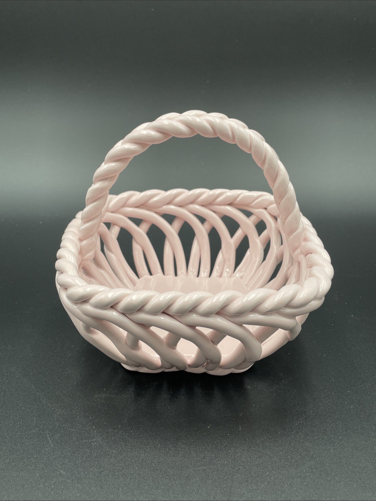 Grace's Pantry Handwoven Porcelain Basket with Handle Light Pink