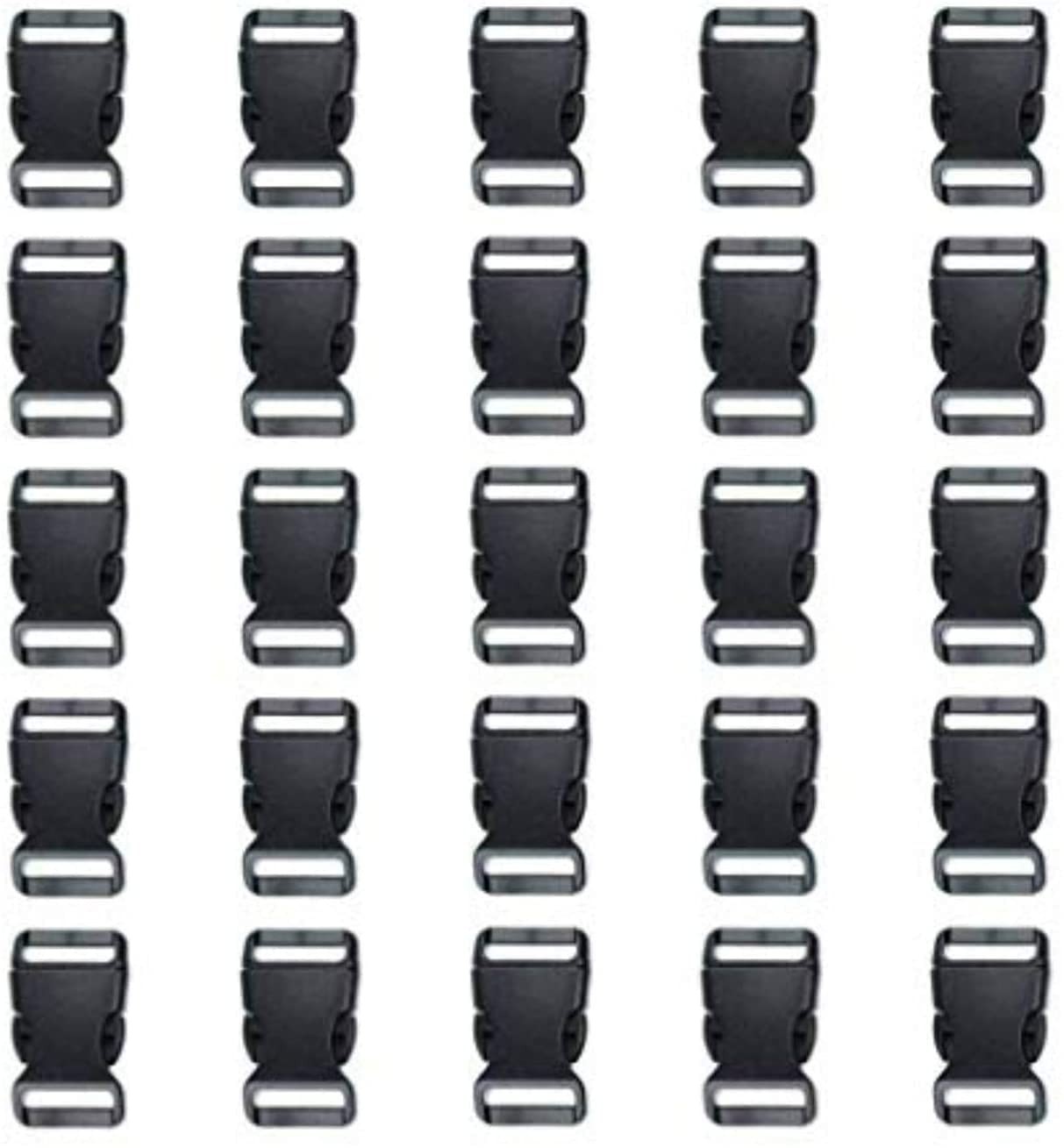 3/4 Inch, 25 Pack Black Plastic Side Release Buckle for Paracord Bracelets (3...