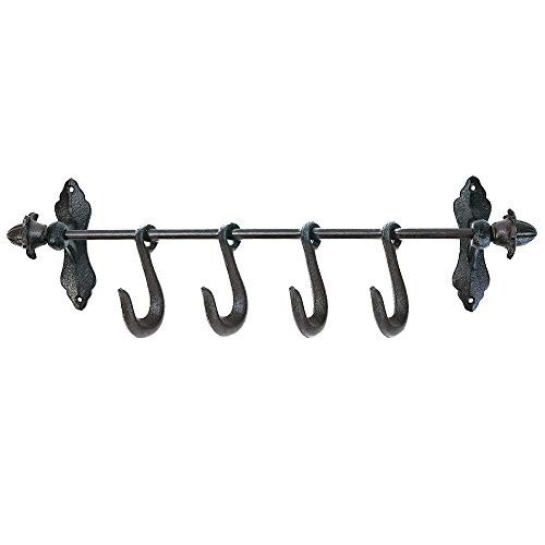 Sungmor Cast Iron Coat Hooks Wall Mounted Home Garden Slidable 4 Hooks for Tools