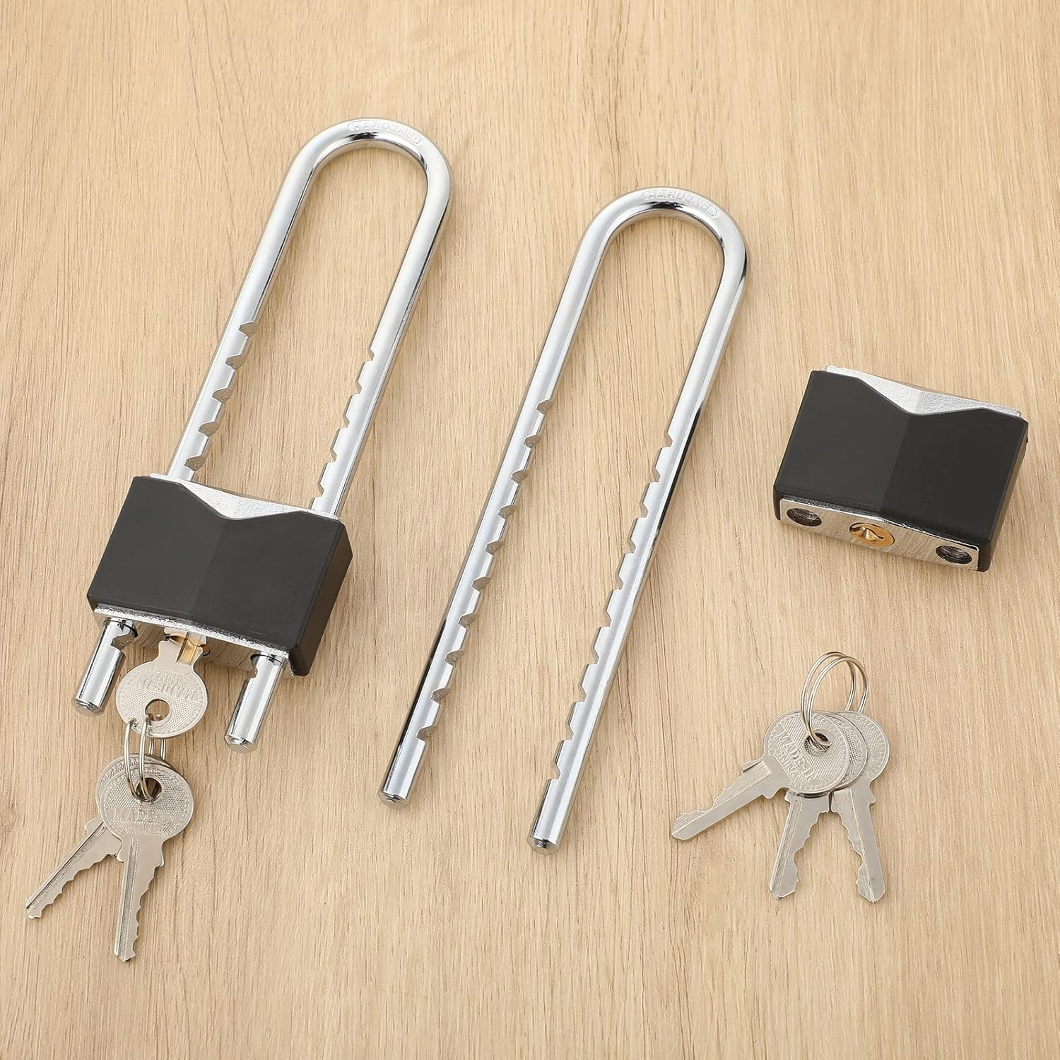 2 Pcs Long Shackle Padlock with Key Solid Brass Removable Adjustable Length S...