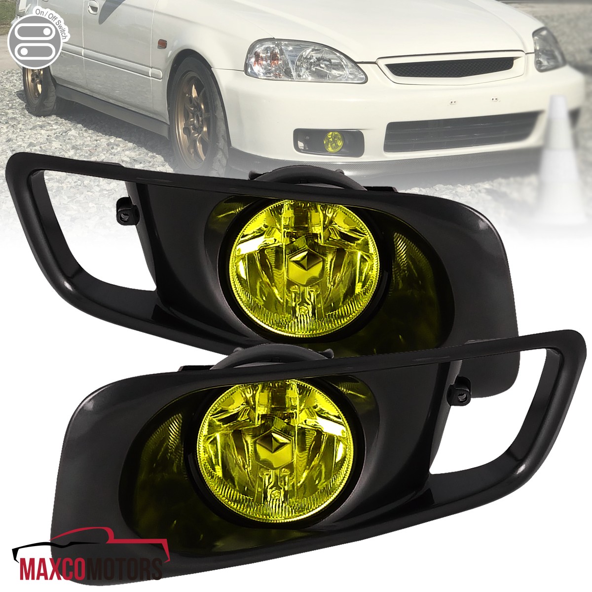 Yellow Fog Lights Fits 1999-2000 Honda Civic Si Driving Bumper Lamps Kit+Switch