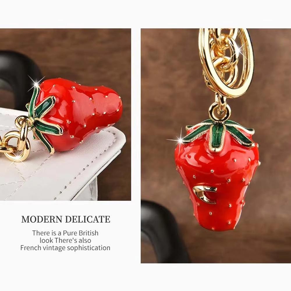 Coach Strawberry Bag Charm Keychain Resin and Metal Brass Keychain Ornament New.