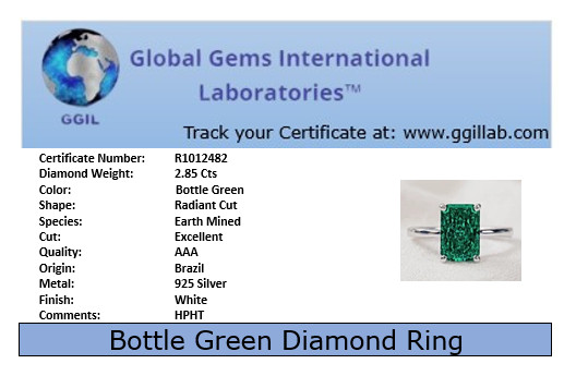 2.85 Ct Certified Bottle Green Diamond Ring, FREE Diamond Studs & Tariffs