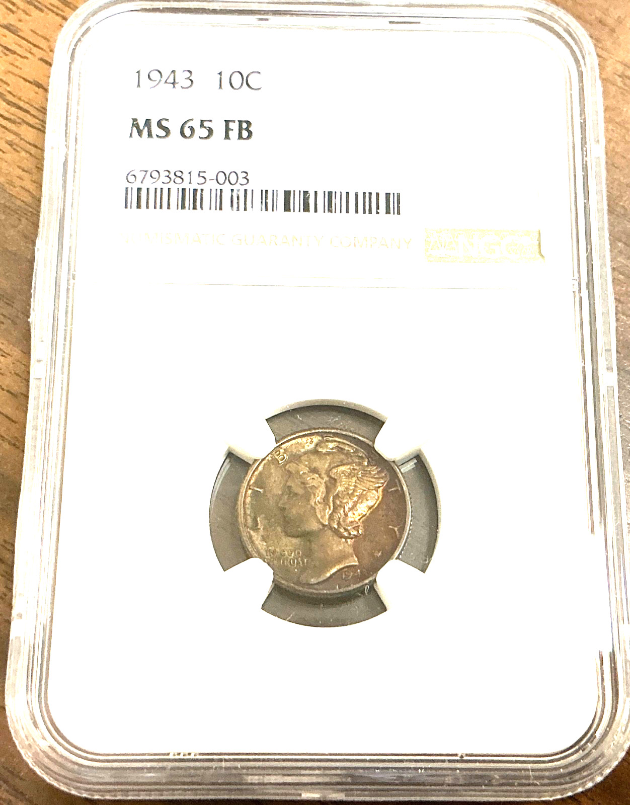 1943 Mercury Silver Dime 10c - NGC MS65 FB - Intense Monster Rainbow Toning.