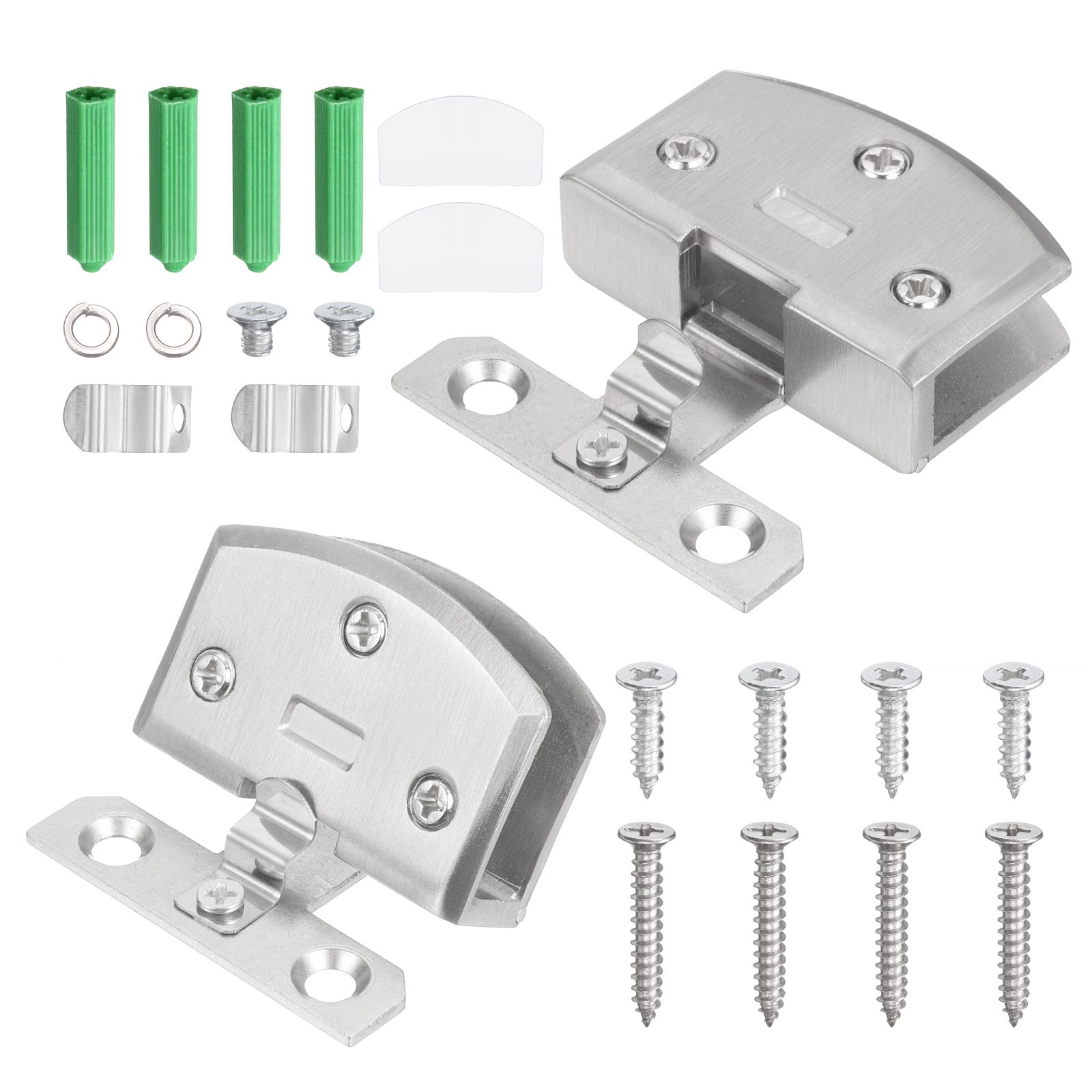 2Pcs Glass Door Hinges, Zinc Alloy for 6-10mm Thickness Glass, Brushed Silver