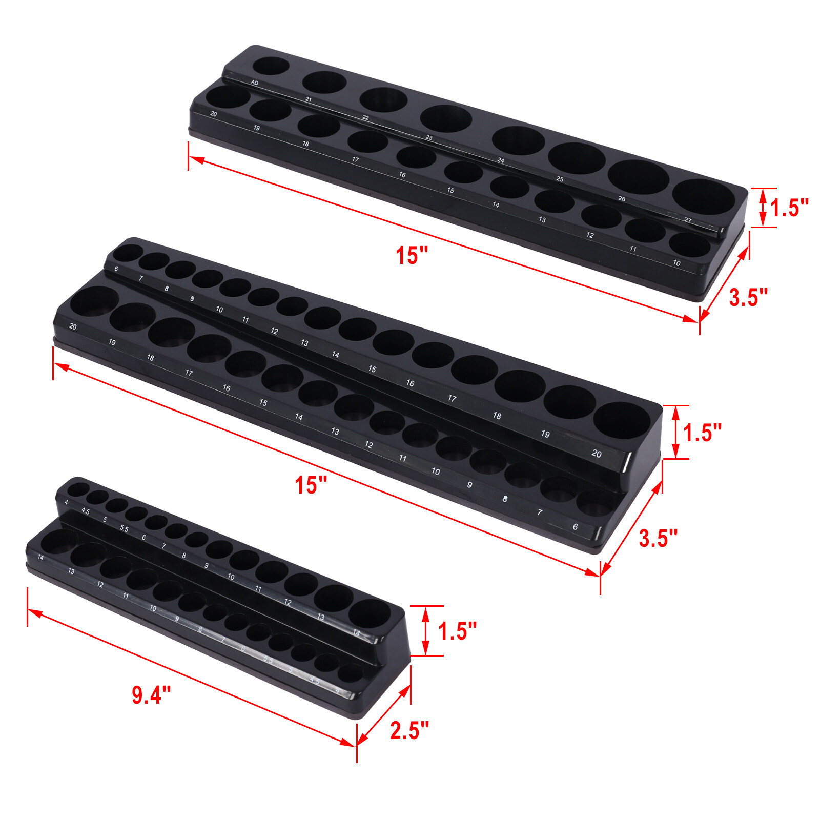 Magnetic Socket Organizer Set 75slot Socket Trays Set Includes 1/4", 3/8", 1/2"
