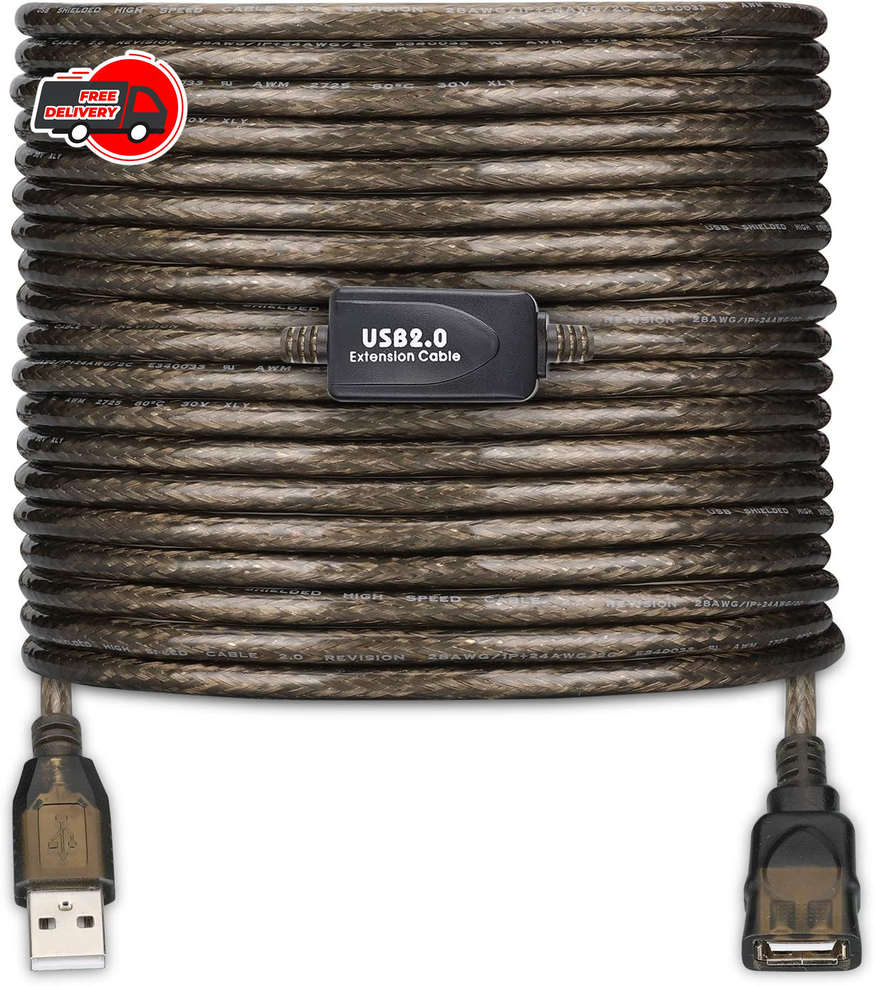 USB 2.0 Extension Cable 50ft Braided High Speed Data Transfer Indoor/Outdoor Use