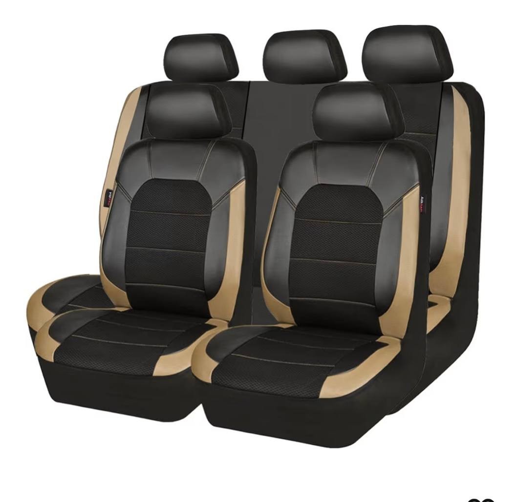 Car Pass Leather Seat Covers Universal Full Set Black Beige 5mm Sponge