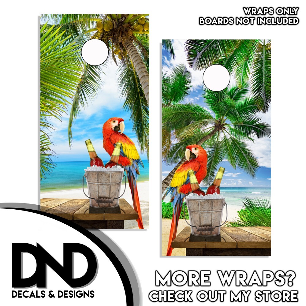 Tropical Paradise PARROT SCENE CORNHOLE WRAP SET Vinyl Board DECAL V1/V2
