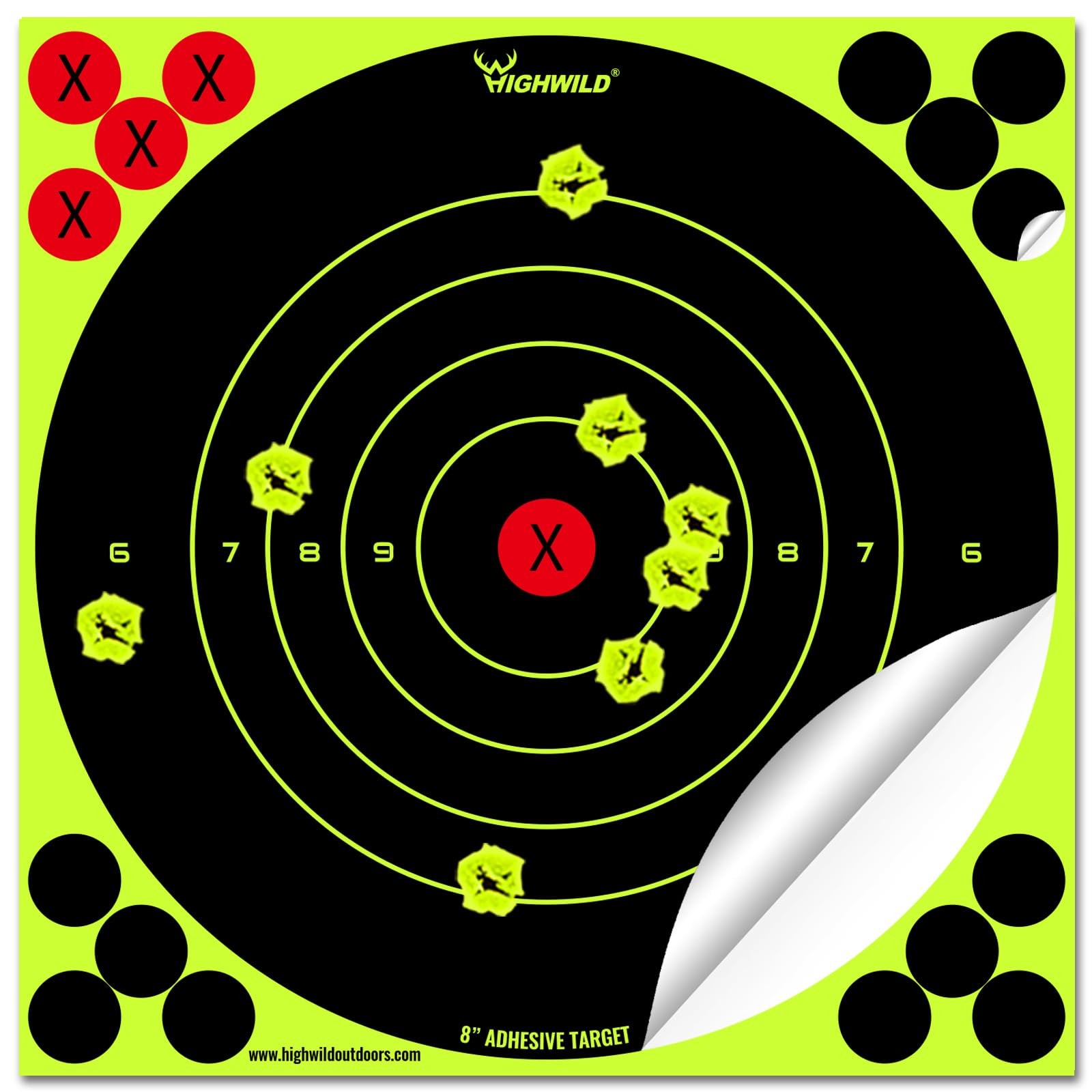 Highwild 8X8 Inch Splatter Adhesive Bullseye 8x8", Fluorescent Yellow