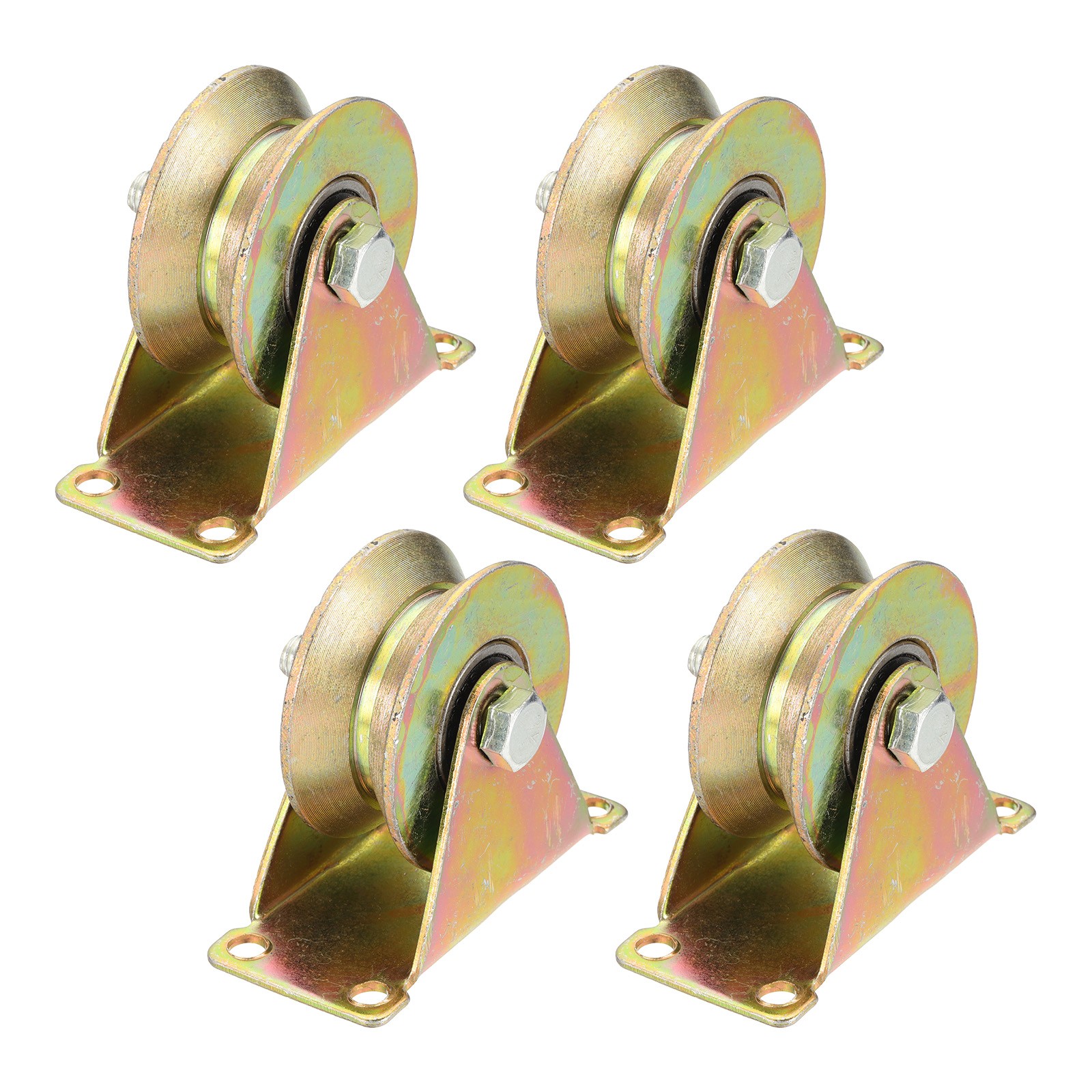 Dia.2.4" V Groove Wheel with Bracket, Round Steel Loading 440 lbs Pack of 4
