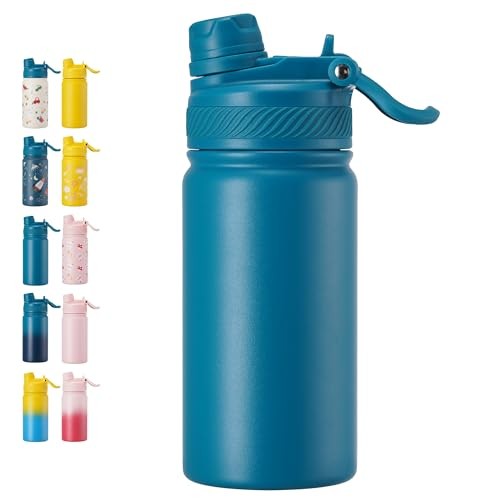 12 oz Kids Water Bottle, 2-in-1 Stainless Steel Vacuum 12 Ounces Blue
