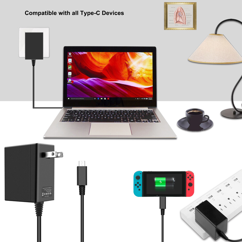 Type C Cable 5V/15V For Nintendo Switch or Dock Charging Wall Charger AC Adapter