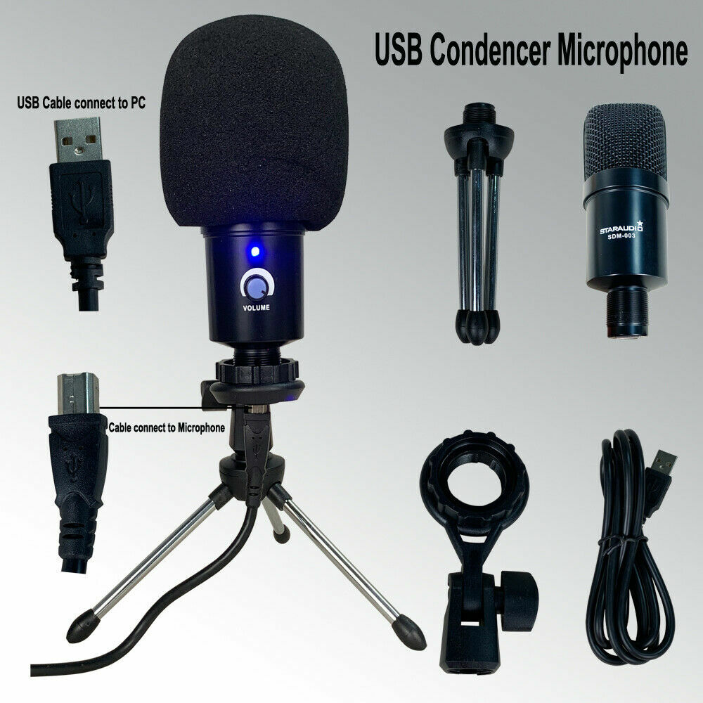 USB Condenser Microphone Kit Complete Set For PC Laptop Studio Recording Singing