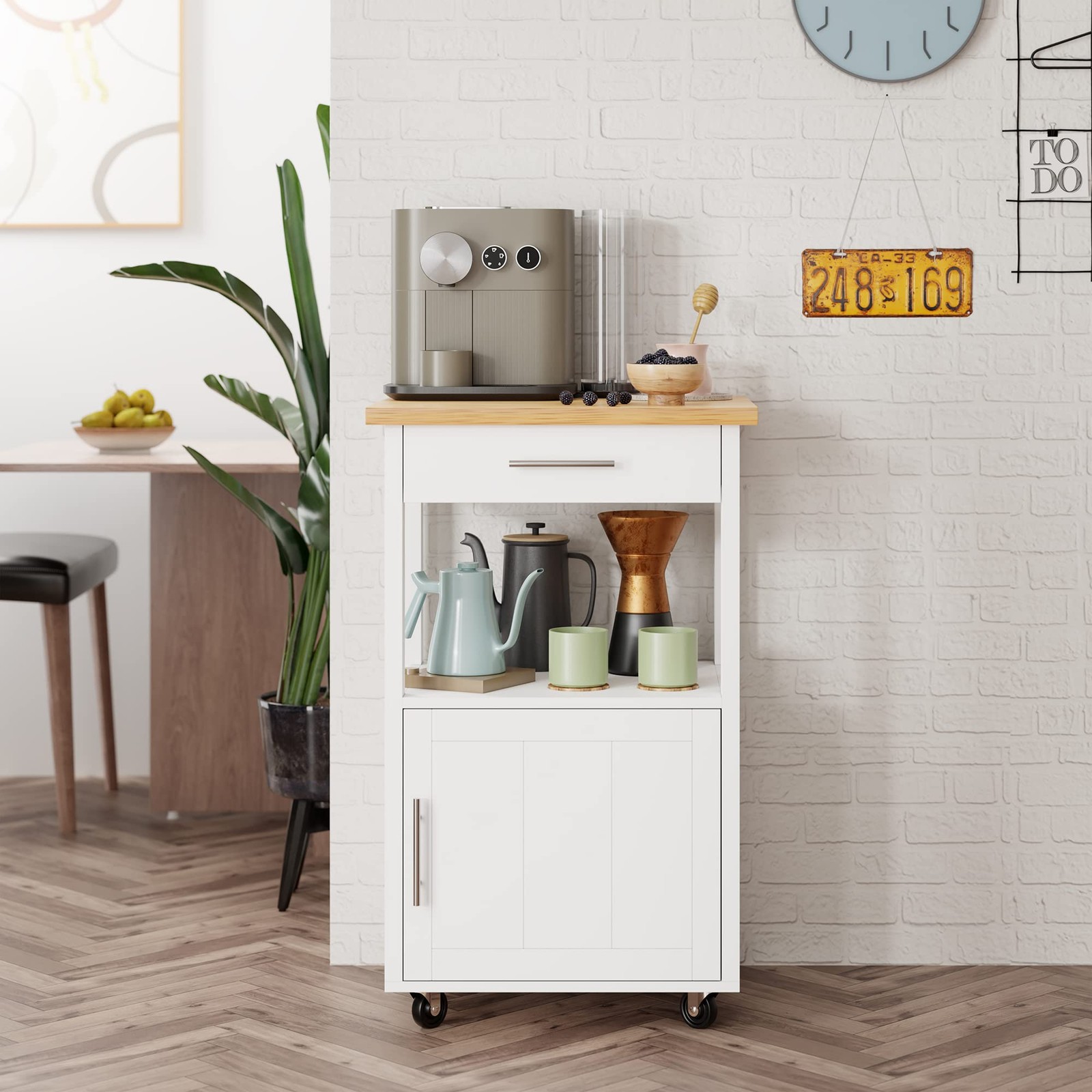 Kitchen Island Cart with Storage,Rolling Side Table on Wheels with Worktop,Si...