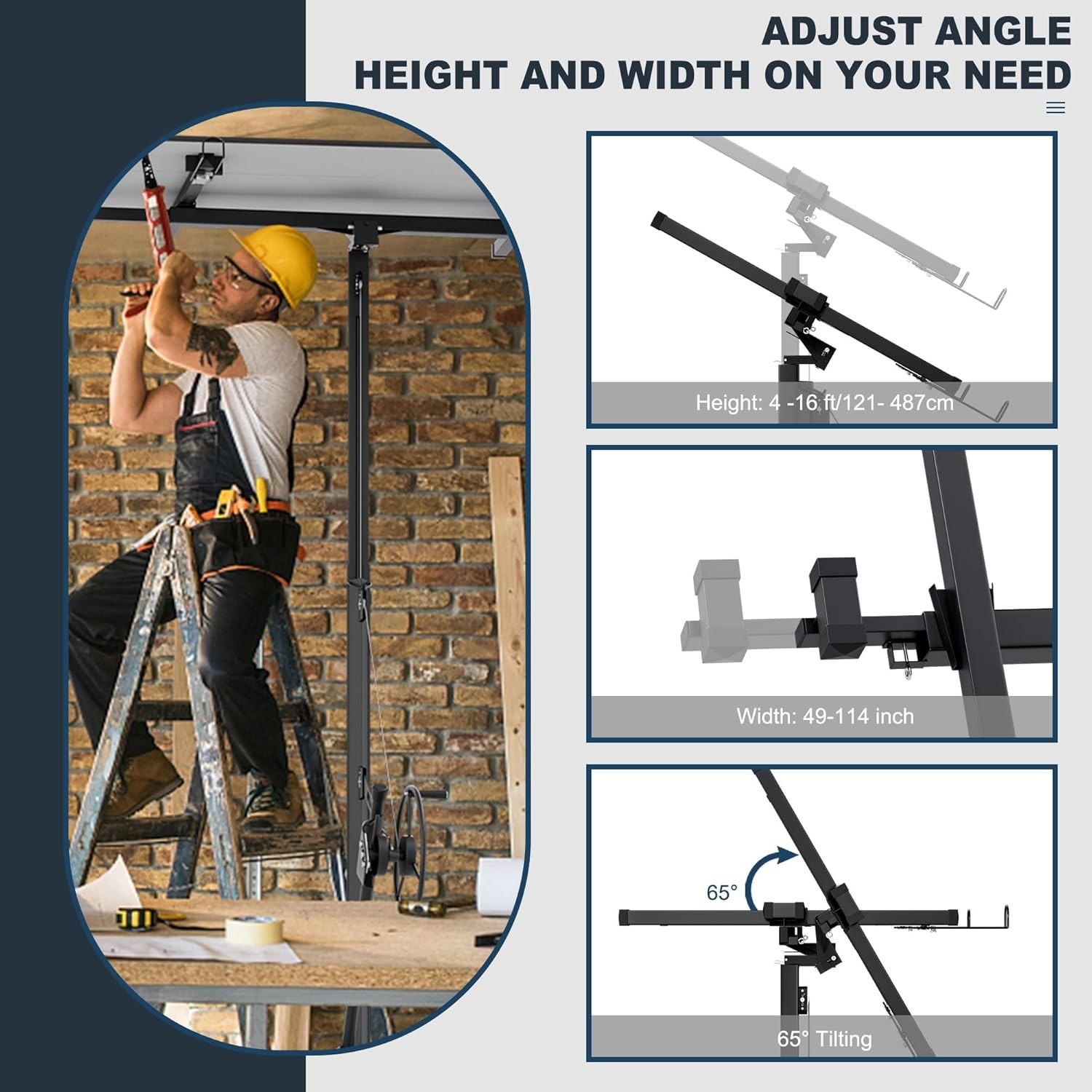 13FT Drywall Lifter Panel Hoist Jack Rolling 150lbs Caster Construction Lockable