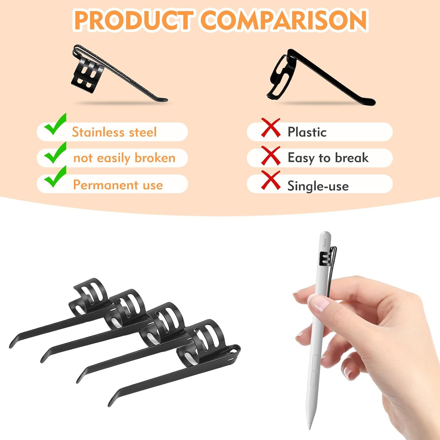20 Pieces Replacement Flashlight Clip for Removable Accessories, Black Pocket Cl