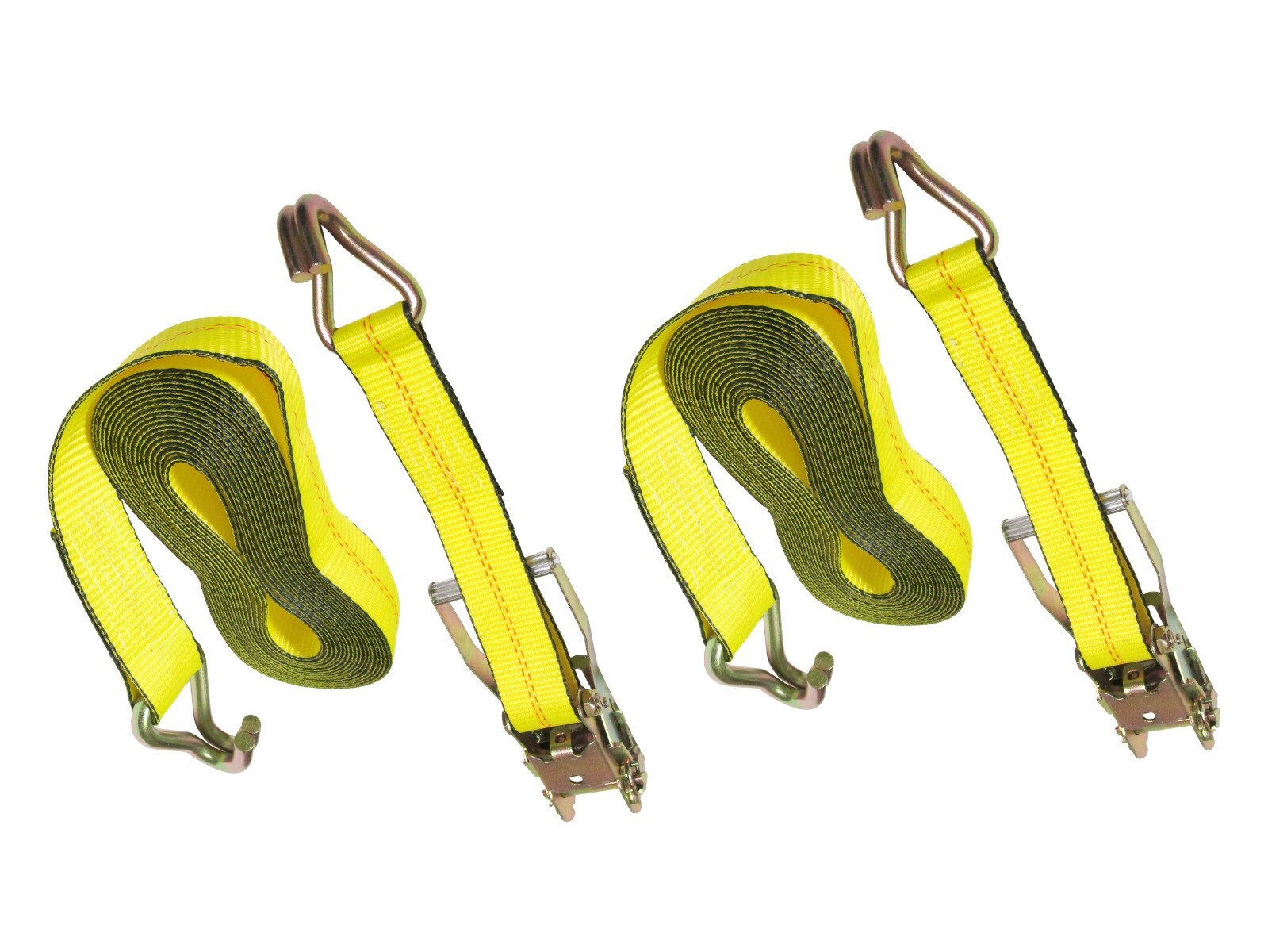 2" x 8' Ratchet Tie Down Strap with Wire J Finger Hook for Cargo Trailer - 2 PCS