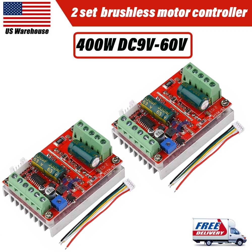 2 set 400W 6V-60V BLDC 3 phase DC Brushless Motor PWM Hall motor Controller USA
