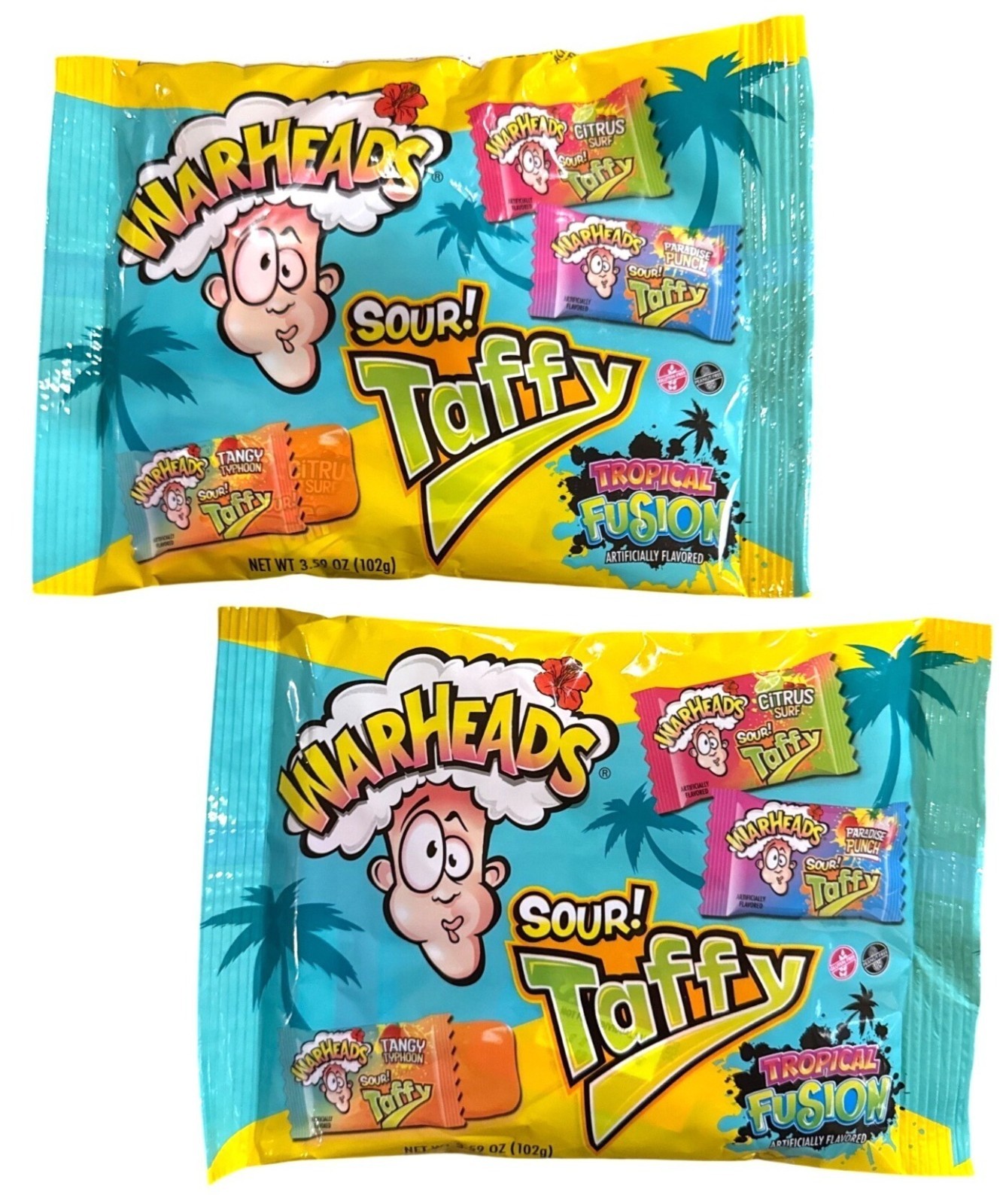 2pc Set 3.6oz ea WARHEADS Sour Taffy Easter Candy TROPICAL FUSION Fruit Flavors