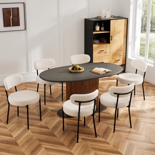 Chair 2-piece dining chair set, Boucle soft-padded kitchen chair