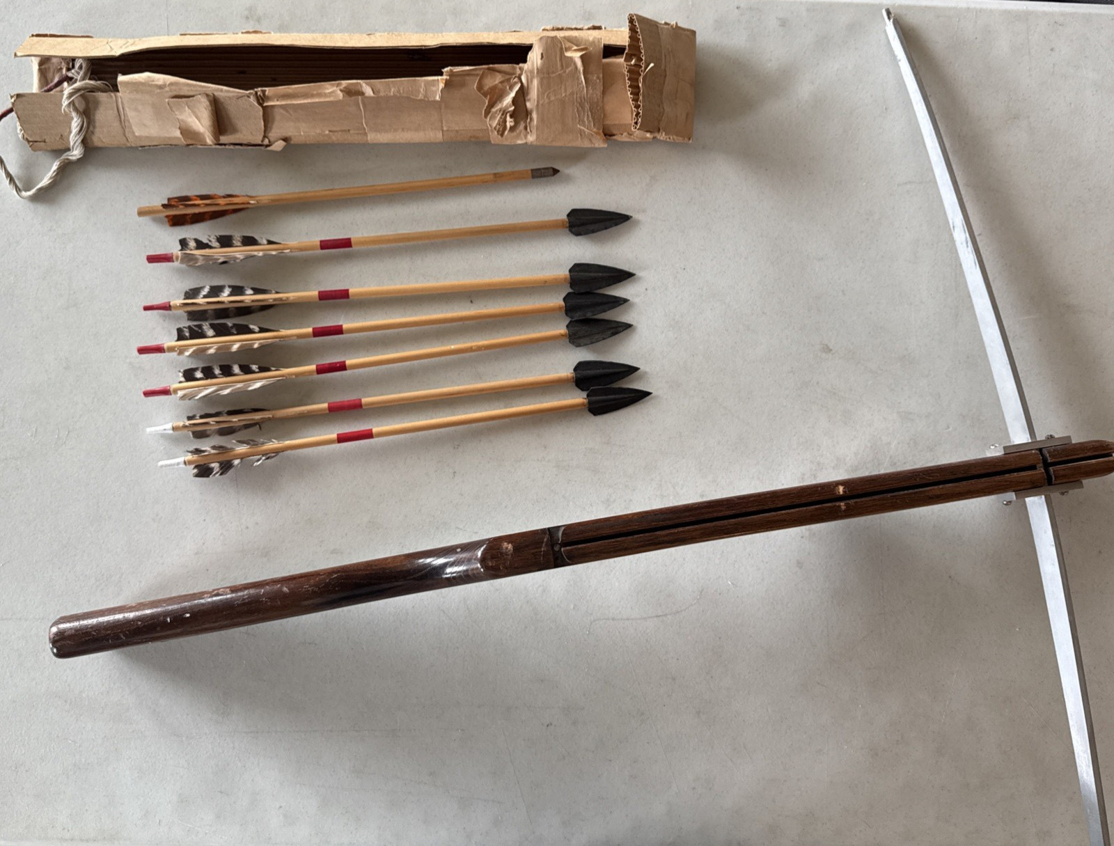 Vintage 1950's Crossbow Bowgun & Arrows Lot, Hardwood & Aluminum, Made in USA!