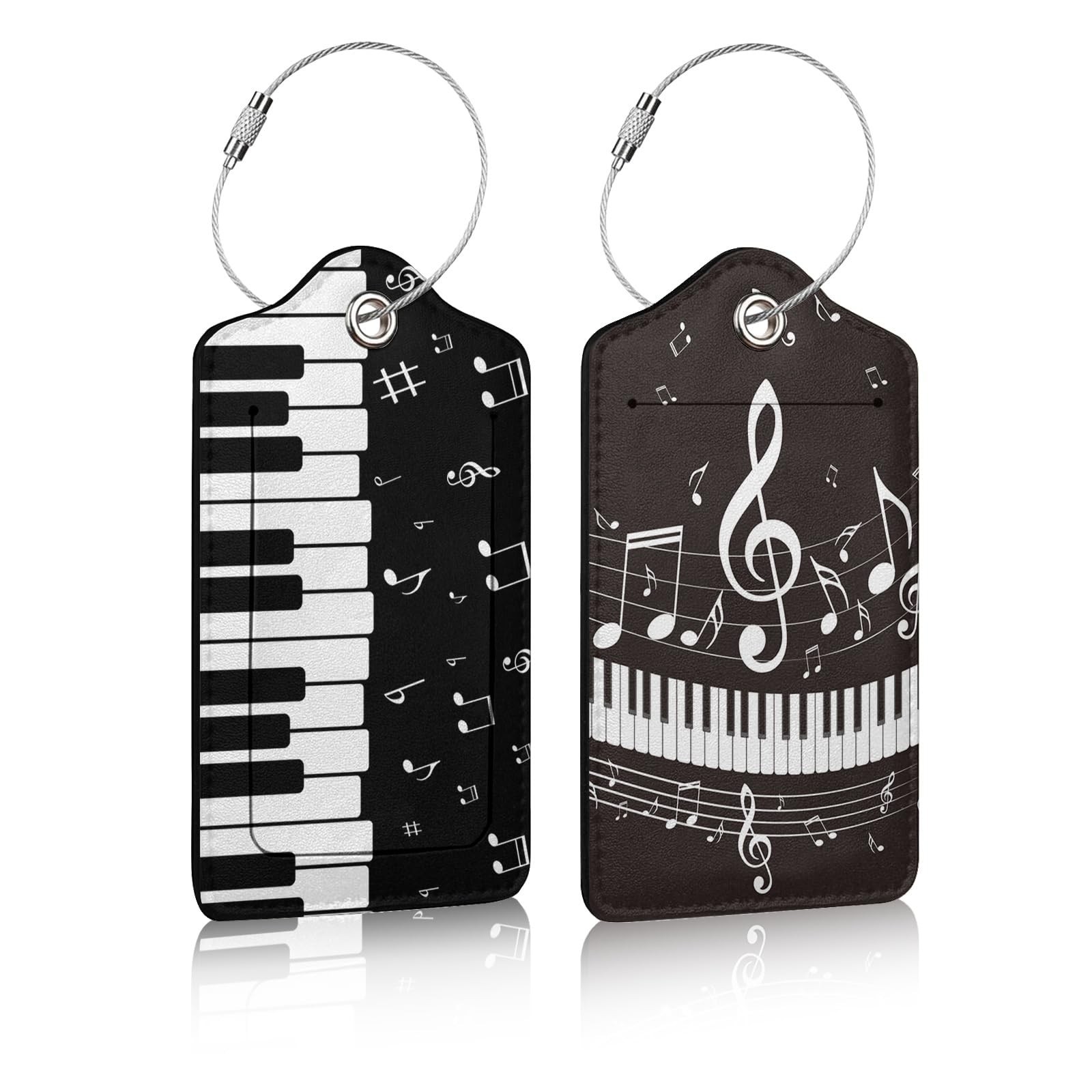 Luggage Tag for Suitcases 2 pcs, Music Piano Keys PU Leather Luggage Tag with...