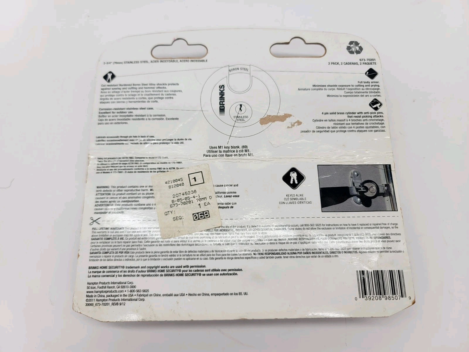 Brinks Home Security Discus Disk Unit Locks Steel Set of 2 with Key