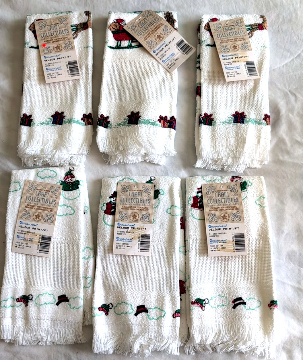 Charles Craft Fingertip Towel Cross Stitch Christmas Plaid 14 Ct NWT Lot of 6