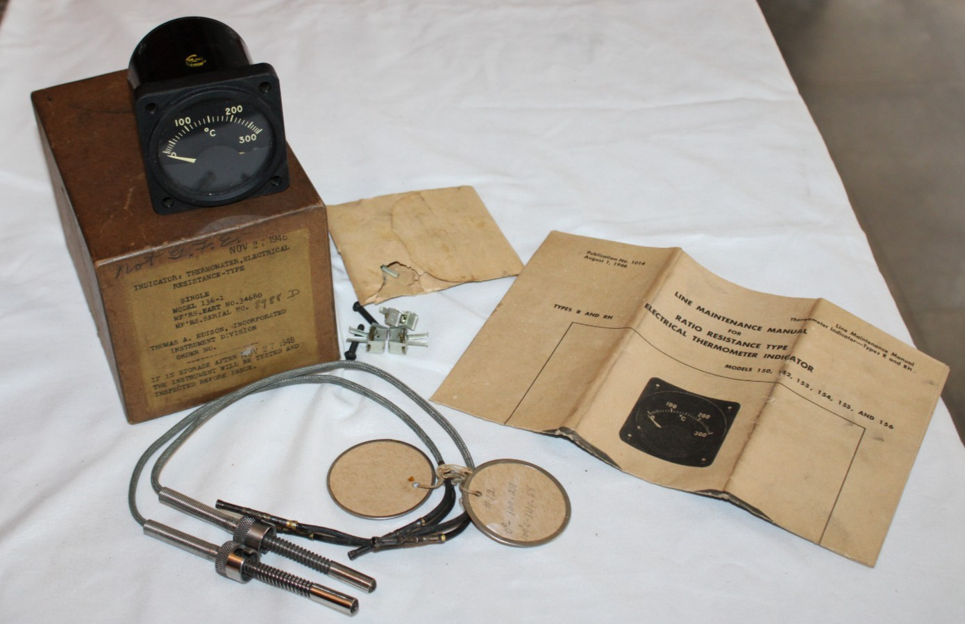 NOS Vintage Thomas Edison Aircraft Thermometer Indicator Model 136-1 War Bird