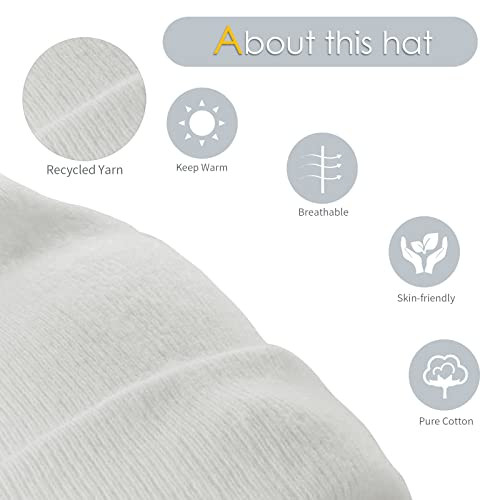 Beanie Hat for Women Men, Warm Cuffed Knit Hat for Skiing One Size White