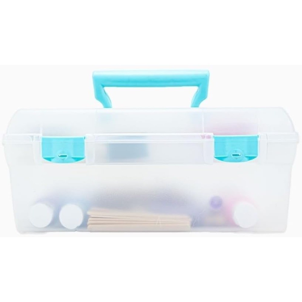 Portable Art and Craft Organizer with Lift-Out Tray Handle Clear Aqua Storage