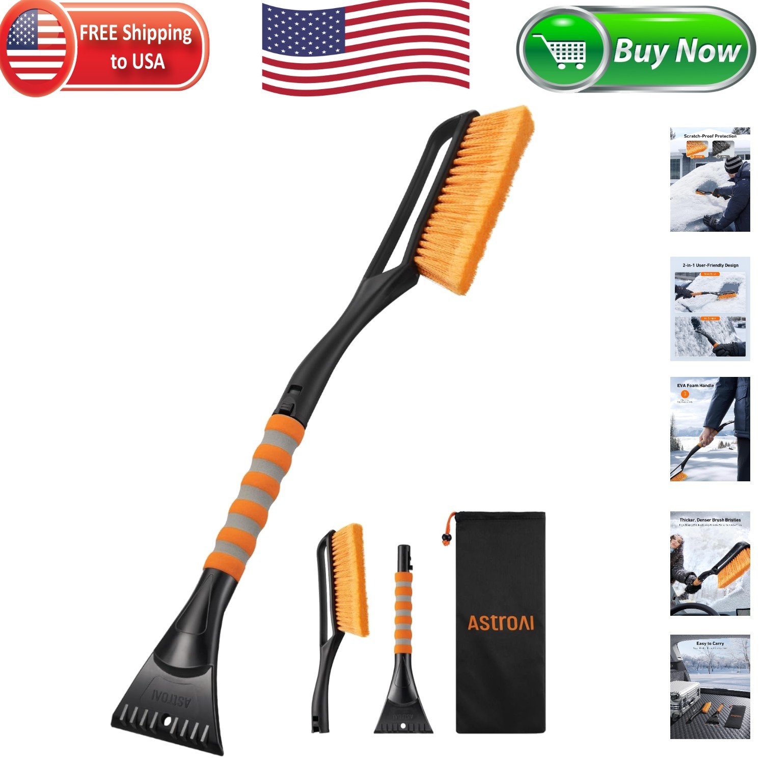 AstroAI 27 Snow Brush and Ice Scrapers for Car Windshield, Detachable Snow Sc...