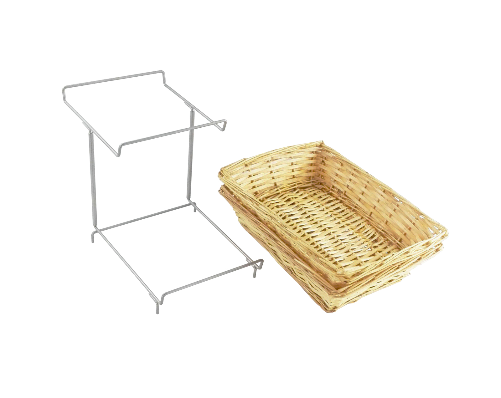 7.8X19X13" Two-tier Display Rack for Counters w/ 2 Wicker Baskets Retail Display