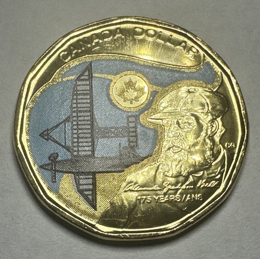 2022 Canadian $1 Loonie Birth of Alexander Graham Bell 175th Annv Colorized Coin
