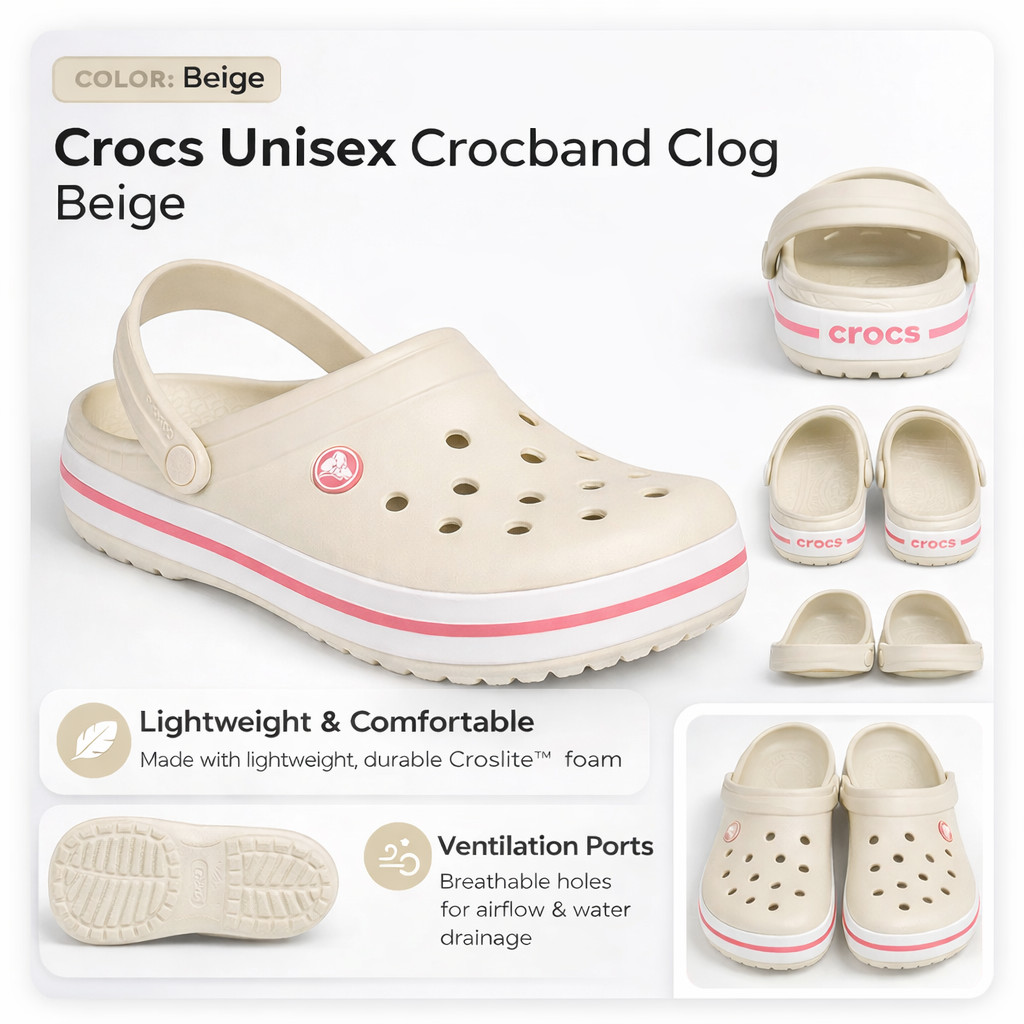 Crocs Unisex Crocband Clog Beige Casual Slip On Comfort Sandals  Crocs Crocband