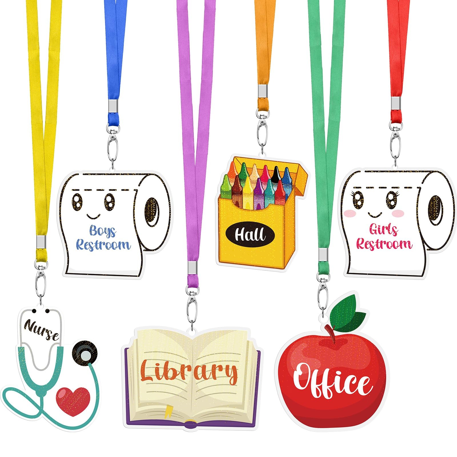 6 Hall Passes, Colorful Acrylic Lanyards, Classroom Organization