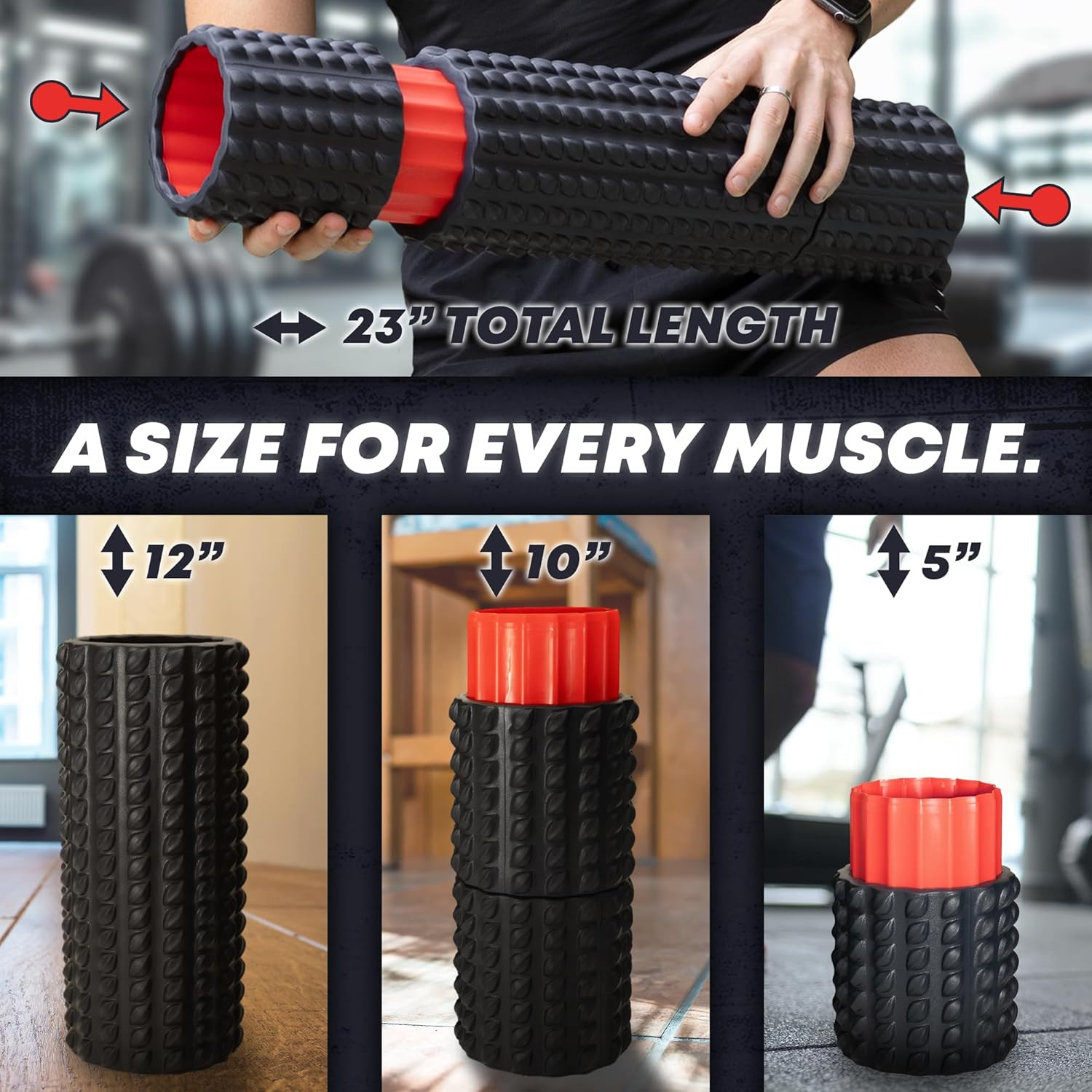 5-in-1 Long Foam Roller, 23" Long Back Roller for Physical Therapy with 5 Differ