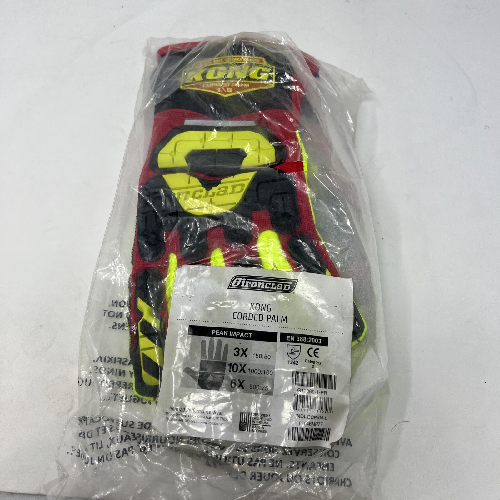 IRONCLAD INDI-CCP-04-L Impact Resistant Gloves,L/9,10-1/2",PR 46MP77