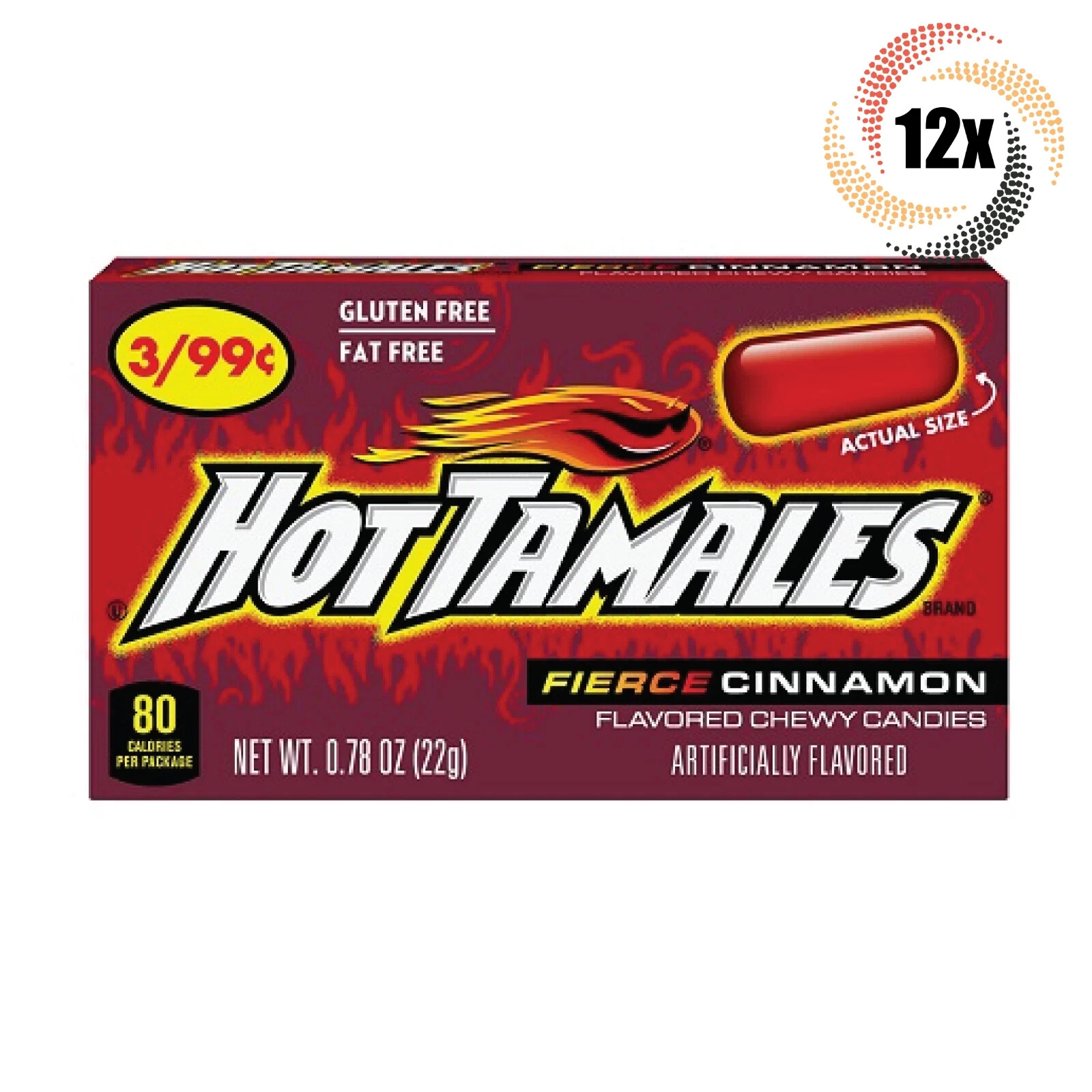 12x Packs Hot Tamales Fierce Cinnamon Flavored Gluten Free Chewy Candies - .78oz