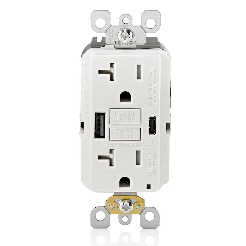 20A Smartlockpro Self-Test GFCI Combination with Type a & Type-C USB In-Wall, US