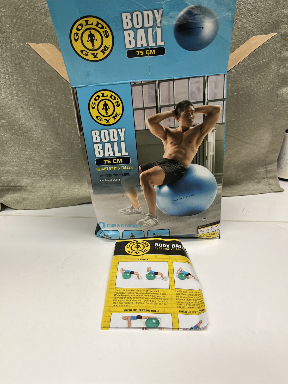 Gold’s Gym Body Ball Exercise Work Out Ball 75 cm & Exercise Chart NIB