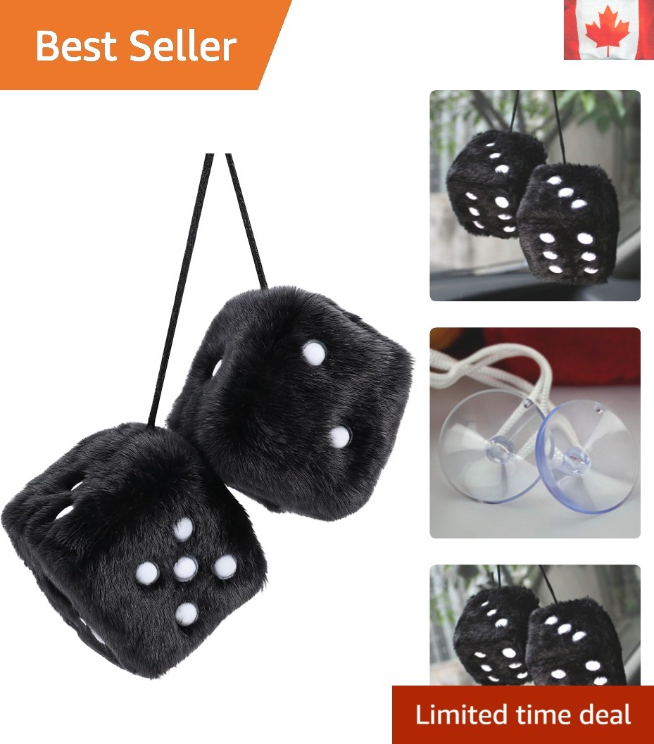 3" Retro Fuzzy Dice Car Decor - Plush Hanging Mirror Accessory with Suction Cups