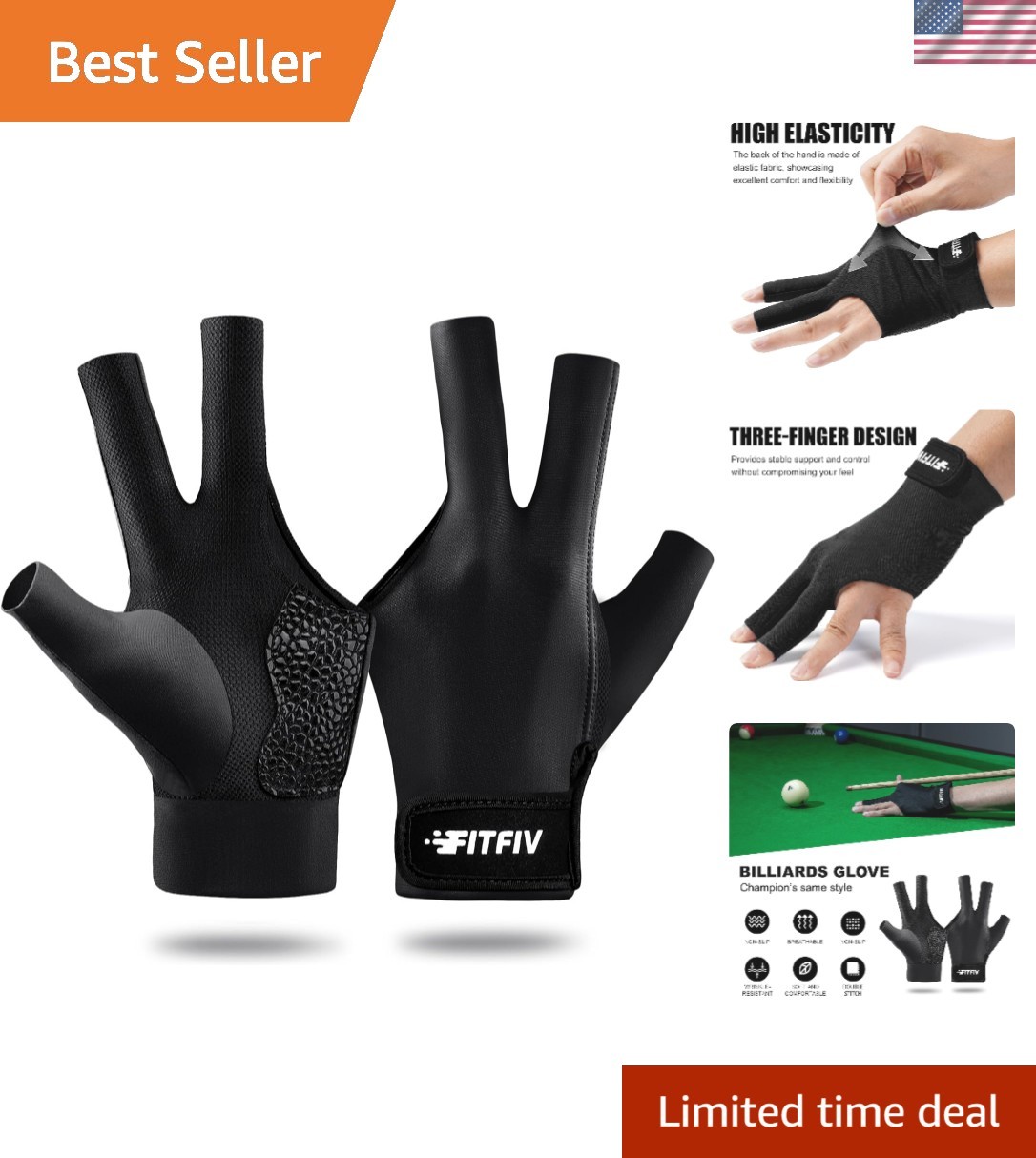 Left Hand 3-Finger Billiard Glove - Durable Comfort for Enhanced Game Control