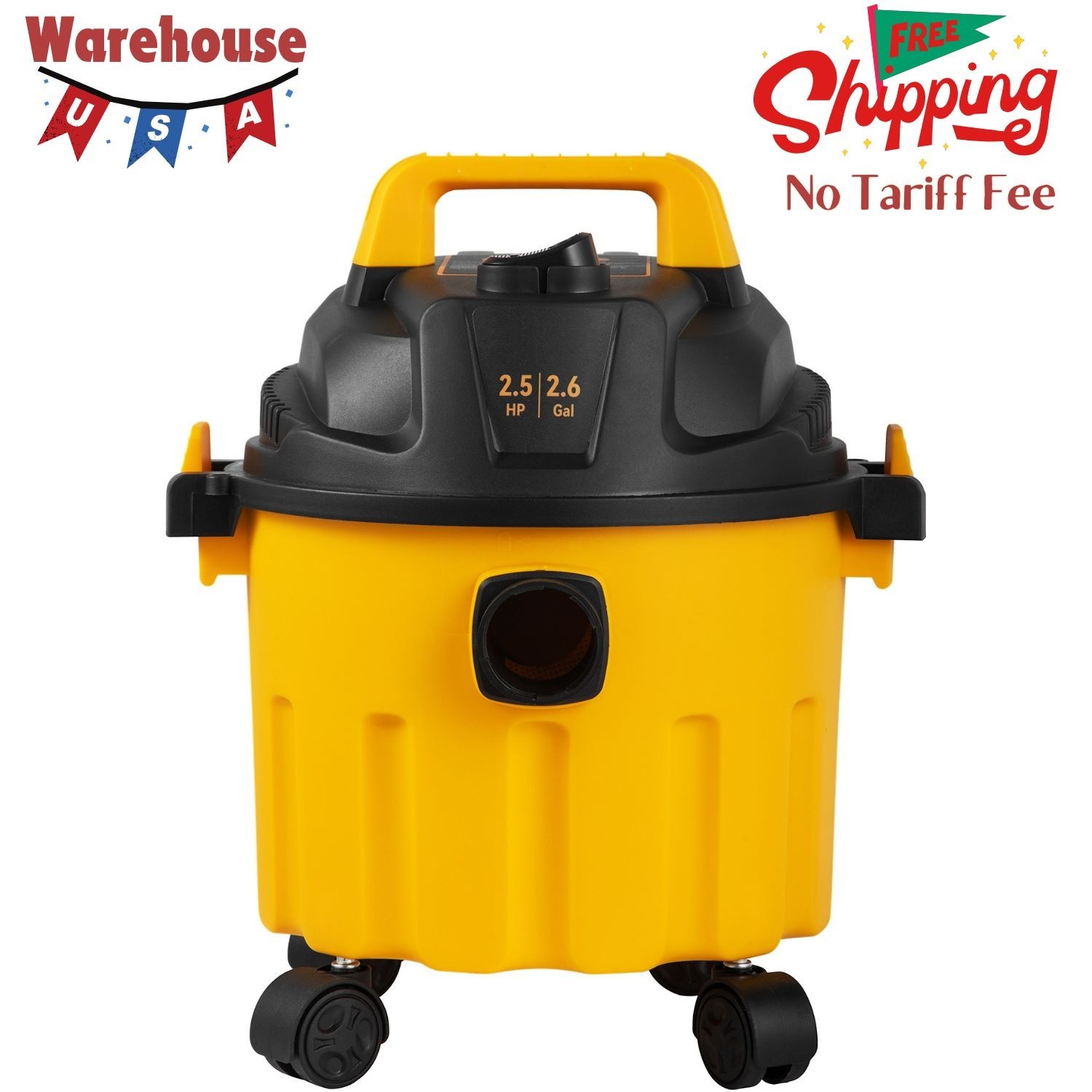 2.6 Gallon Wet Dry Vacuum, 2.5 Peak HP, 3-in-1 Portable Shop Cleaner