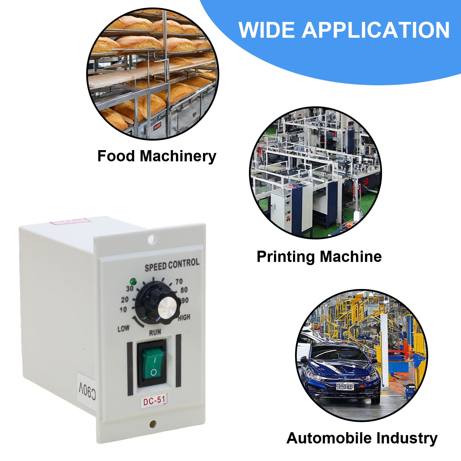 DC 0-90V Knob Motor Speed Controller Variable Adjustable Speed AC 110V Input 2PC