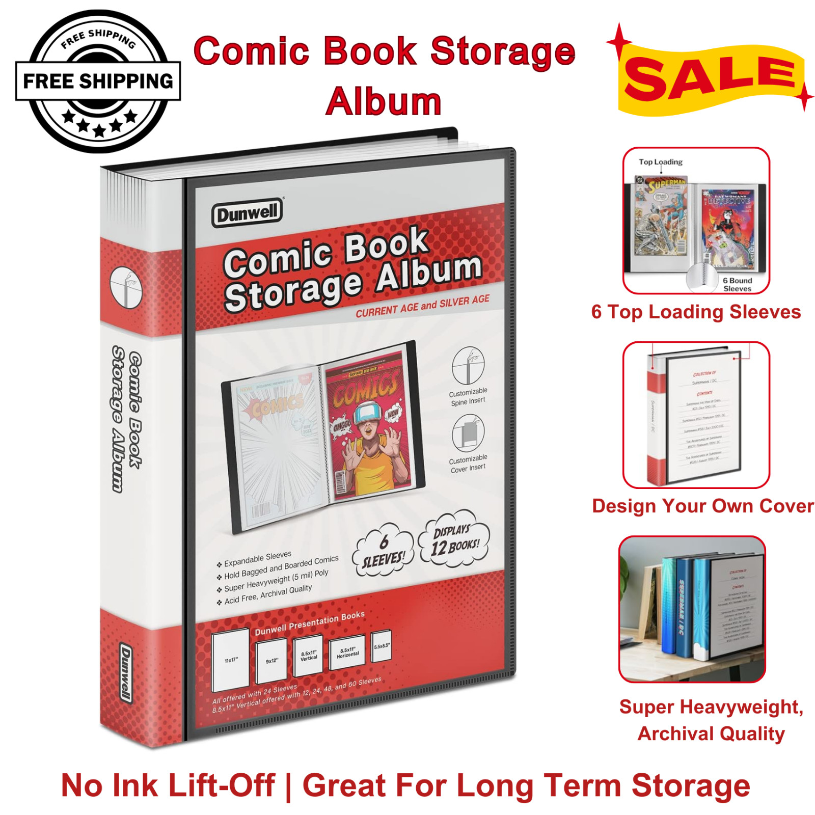 Comic Book Storage Binder –Archival Album w 6 Sleeves for Bagged &Boarded Comics