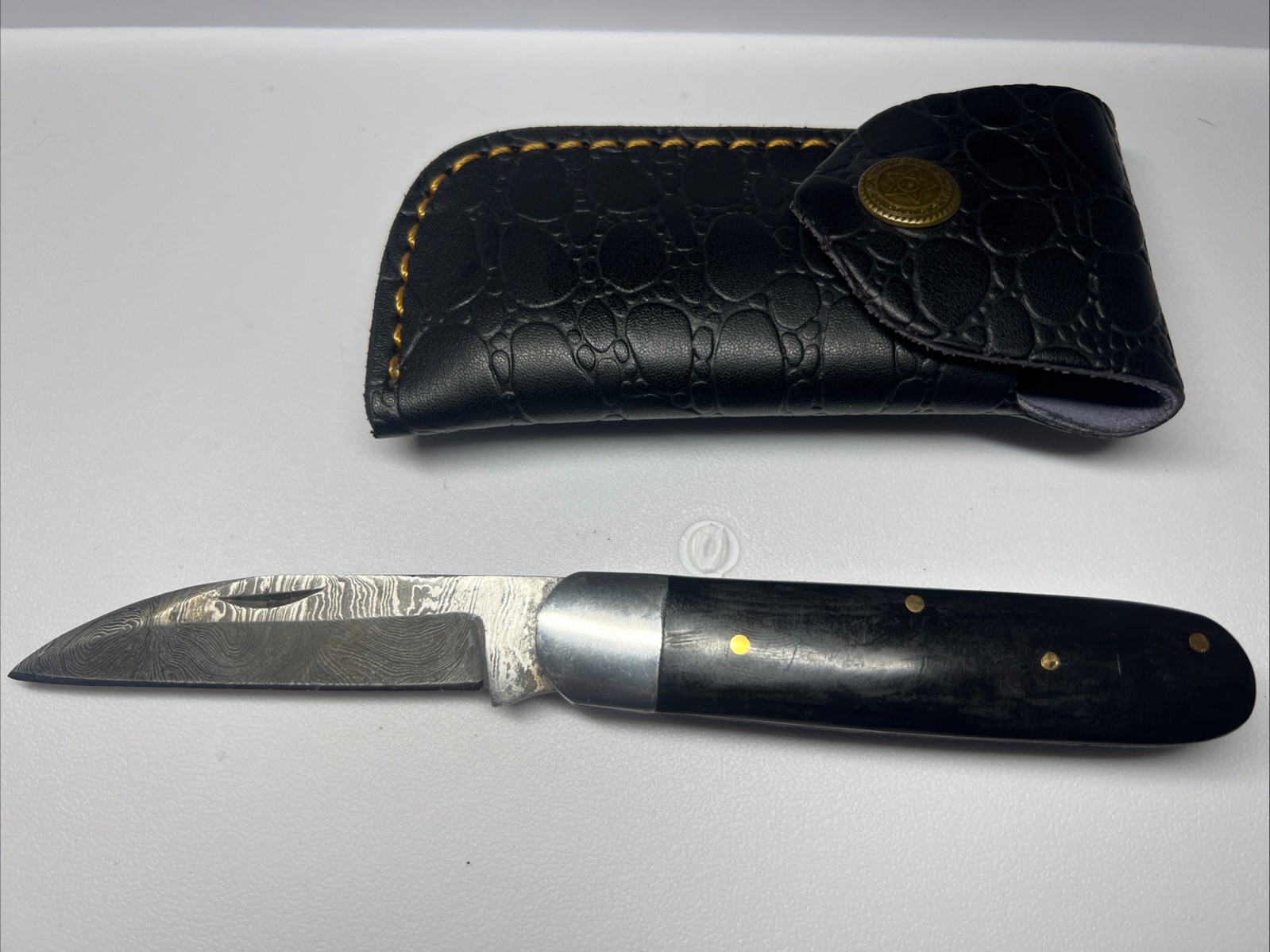 MHS Cutlery Hand Forged DAMASCUS Steel Folding Knife W/Sheath Lot 150