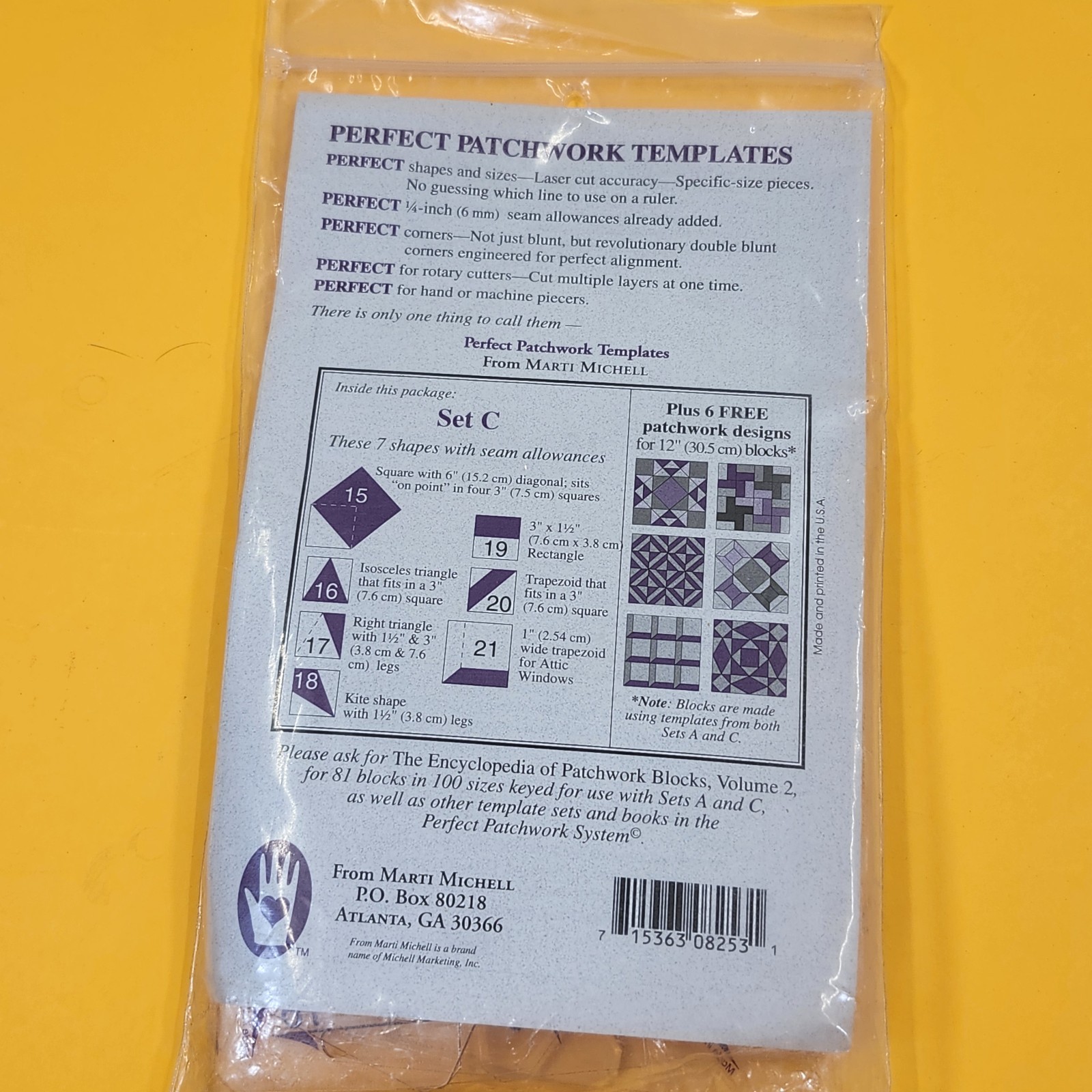 Marti Michell Perfect Patchwork Templates Set C 7 Pieces #8253 Quilting Seaming